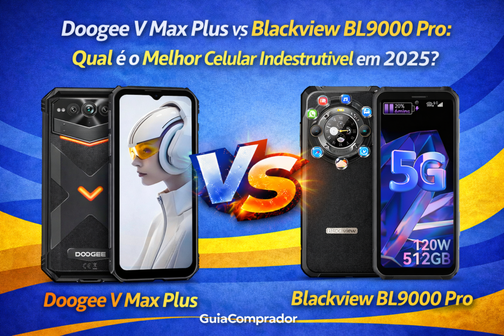 Dúvida entre bateria infinita ou câmera térmica? Comparamos Doogee V Max Plus vs Blackview BL9000 Pro para te ajudar a escolher o melhor celular indestrutível.