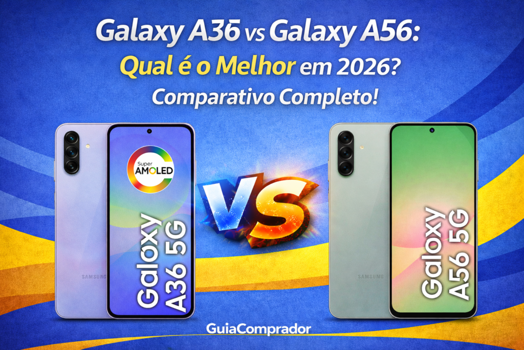 Dúvida entre o Galaxy A36 e o Galaxy A56? Comparamos câmeras, processador e preço para te mostrar qual Samsung tem o melhor custo-benefício hoje.
