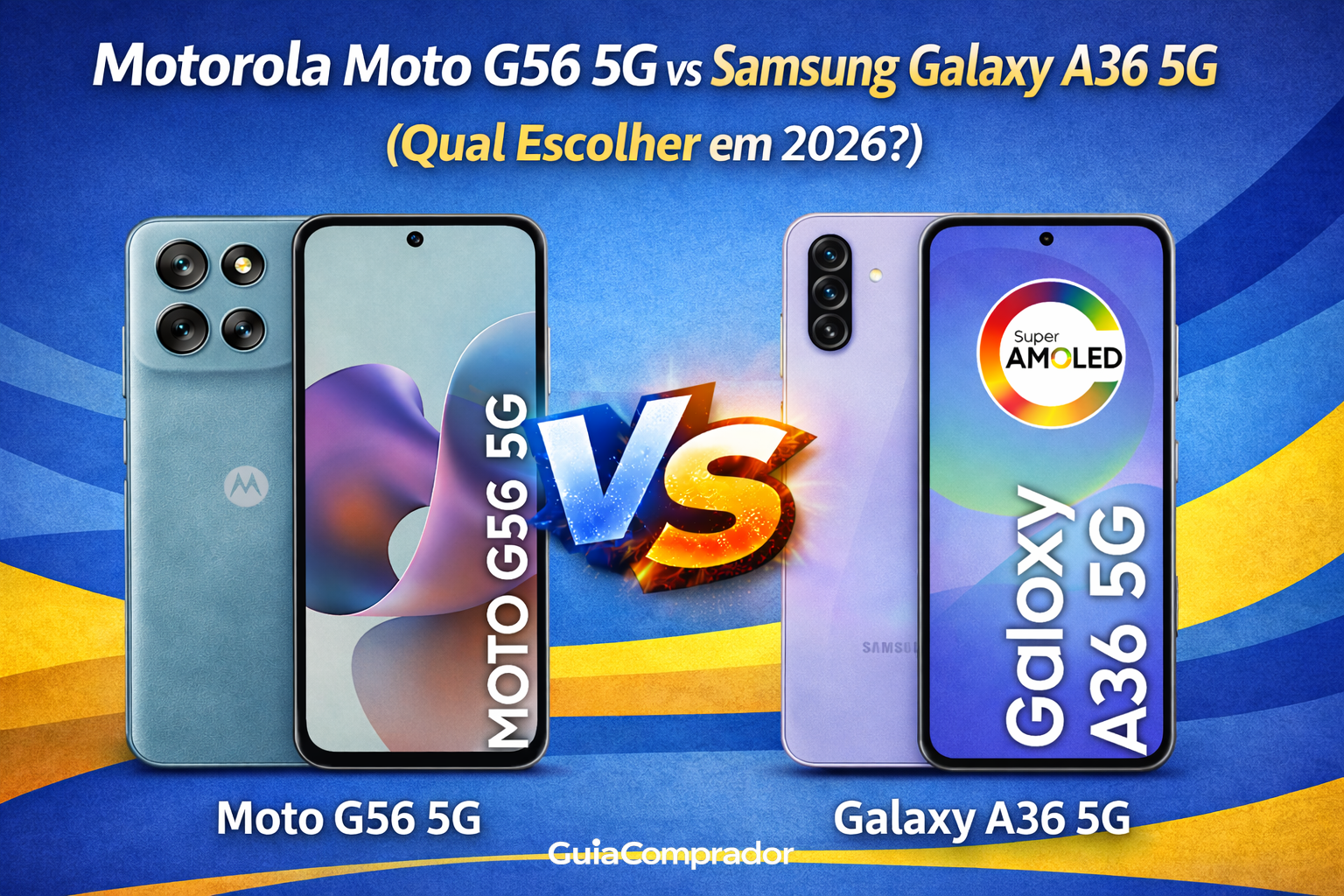 Motorola Moto g56 vs Samsung Galaxy A36: Qual o melhor celular intermediário de 2026? Confira o comparativo de câmeras, bateria, tela e descubra qual vale a pena!