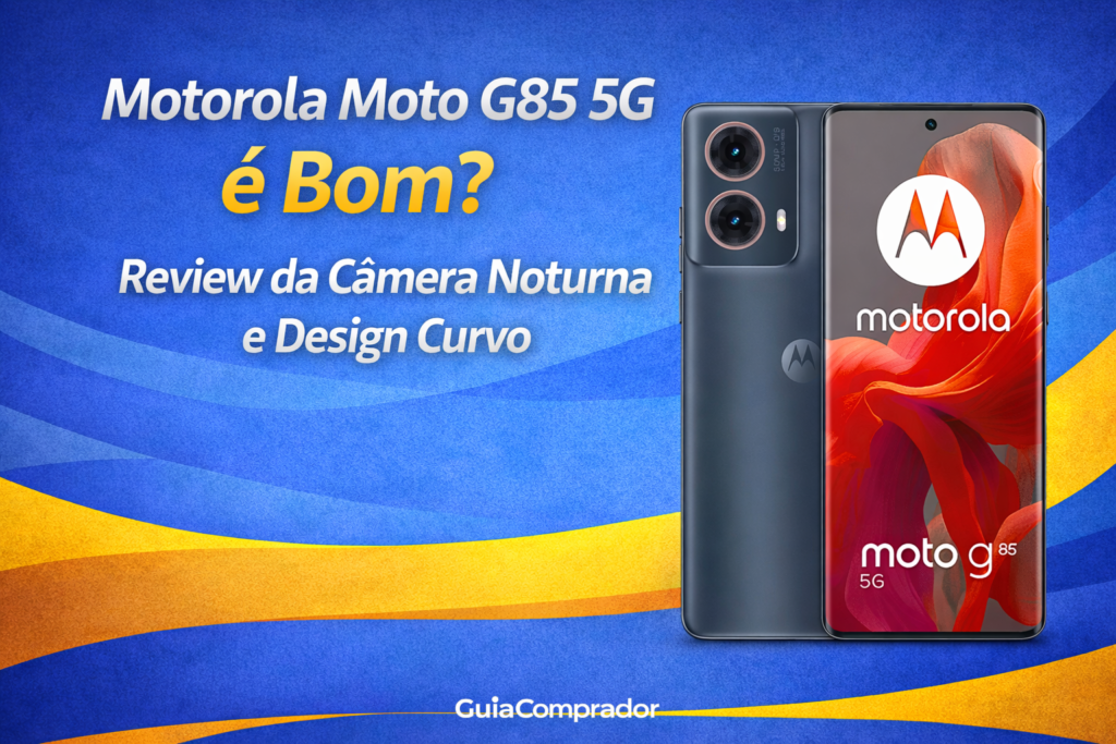 O Motorola Moto G85 5G é bom para fotos? Analisamos o sensor Sony LYTIA, o design premium em couro vegano e o desempenho real neste review completo.