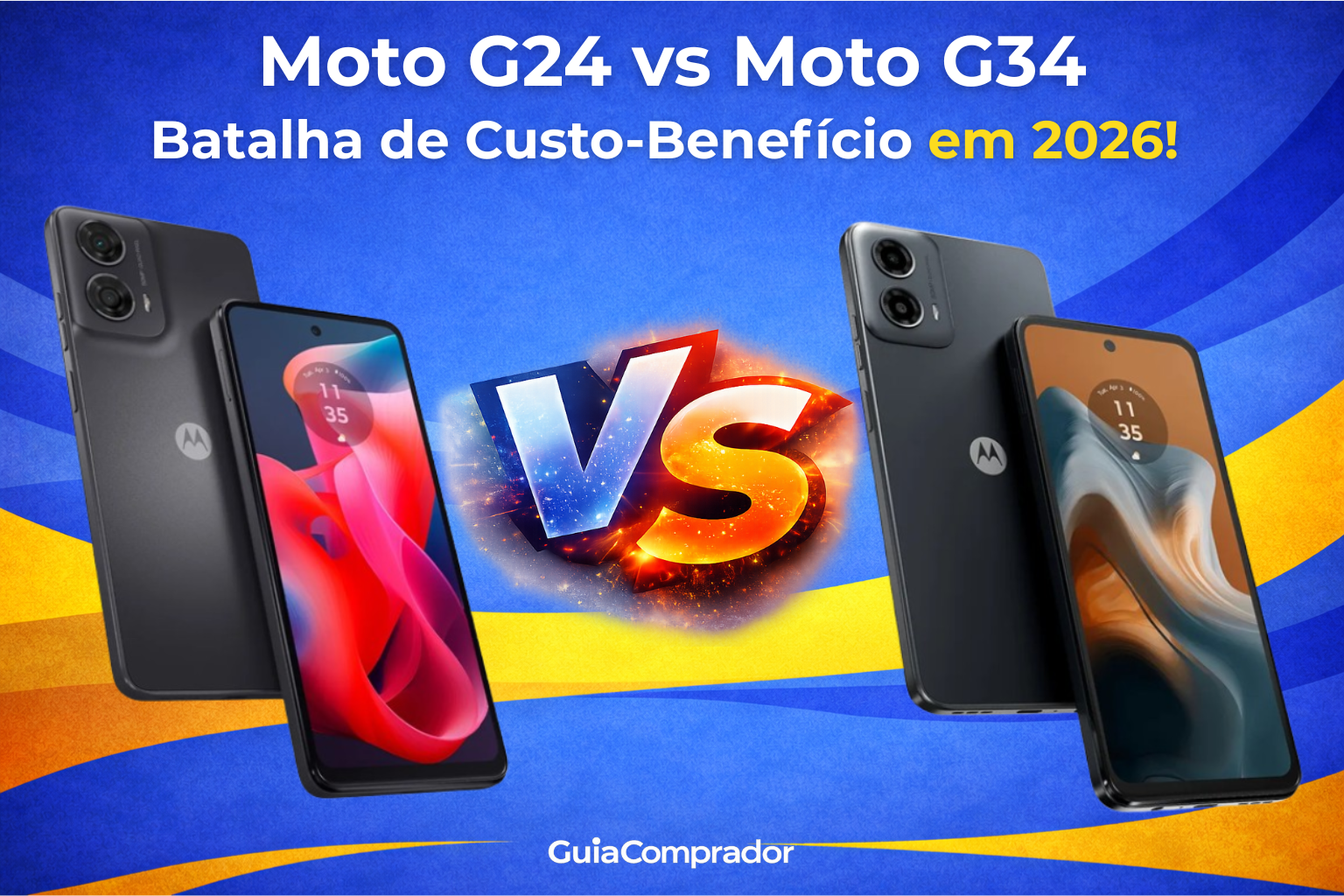 Motorola Moto G24 vs Moto G34: compare desempenho, câmera, bateria e preço para descobrir qual oferece o melhor custo-benefício em 2026.
