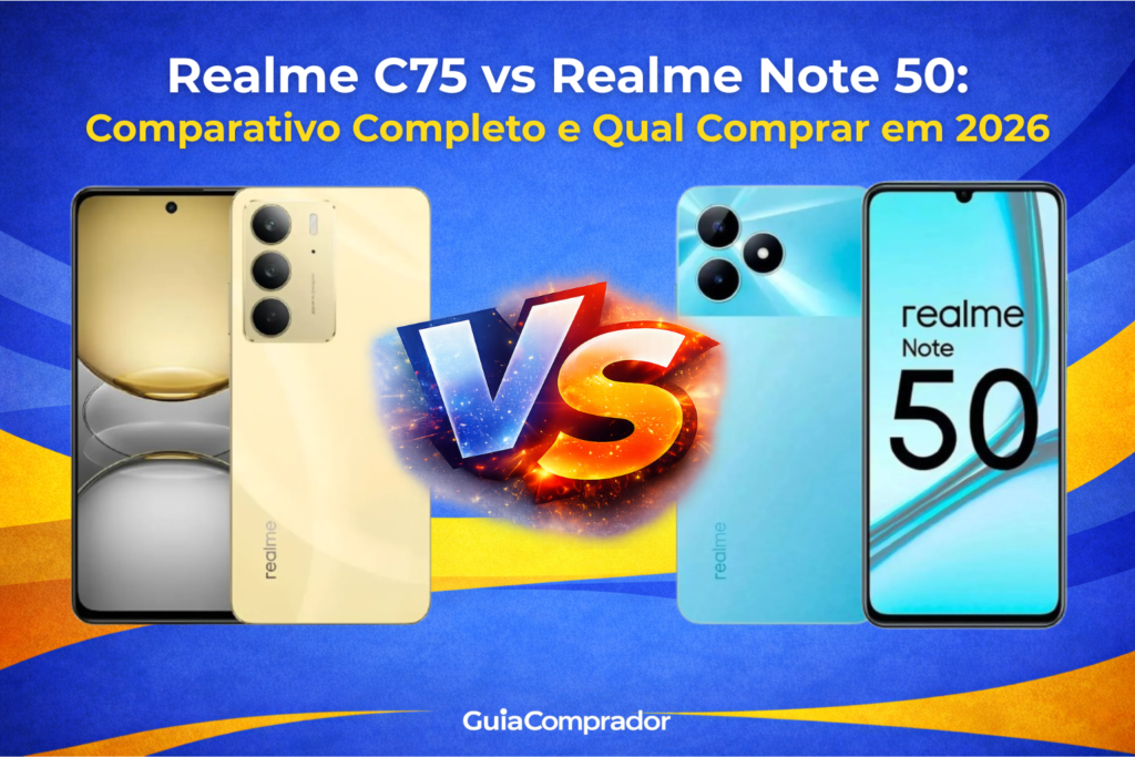 Realme C75 vs Realme Note 50: Veja nosso comparativo completo de 2026 e
descubra qual celular Realme barato oferece o melhor para seu bolso e necessidades.